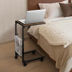 C Shaped Side Table with Wheels End Table for Small Spaces C Table Adjustable Height Couch Sofa Laptop Snack Tables That Slide Under for Living Room Bedroom, Rustic Brown