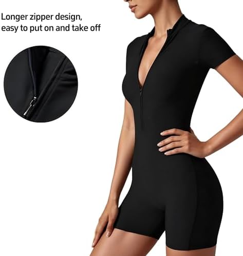 Women Bodysuit Zip Tummy Control Yoga Workout Work Out Gym Set for Athletic Rompers Romper Leotards One Piece Outfit Sexy