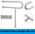 FlySkip Toilet Grab Bar,24 Inch Stainless Steel Handicap Rail for Bathroom Shower Safety,Non-Slip Hand Grips for Disabled, Elderly, Handicapped, and Pregnant Women,Floor to Wall-Mounted Support Bar