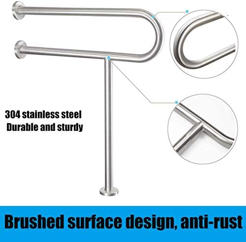 FlySkip Toilet Grab Bar,24 Inch Stainless Steel Handicap Rail for Bathroom Shower Safety,Non-Slip Hand Grips for Disabled, Elderly, Handicapped, and Pregnant Women,Floor to Wall-Mounted Support Bar