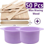 2-pack Silicone Wax Warmer Liner, Silicone Wax Bowl for Wax Warmer, Non-Stick Wax Melt Warmer Wax Pot Replacement, Reusable Wax Melt Liner with 50 Pcs Wax Spatula Sticks for Hair Removal purple