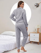 Womens Winter Pajamas Sets Soft Comfy Fleece Pullover Sherpa Pants Fuzzy 2 Piece Pjs Set Cute Warm Loungewear