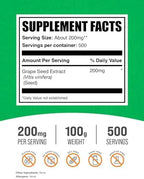 BulkSupplements.com Grape Seed Extract Powder - Antioxidant Supplement, Herbal Supplement - Vegan & Gluten Free, 200mg per Serving, 100g (3.5 oz) (Pack of 1)