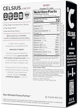 CELSIUS On-the-Go Powder Stick Packs, Zero Sugar (14 Sticks per Pack), Berry, 2.5 Ounce, (Pack of 14)