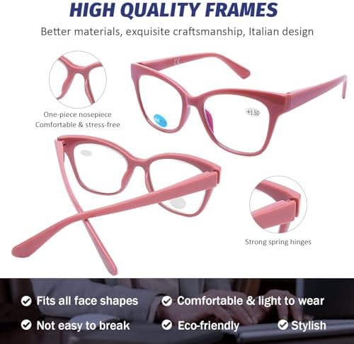 DOOViC 4-Pack Reading Glasses Blue Light Blocking Computer Readers New Classic Style Spring Hinge Readers for Women 2.75