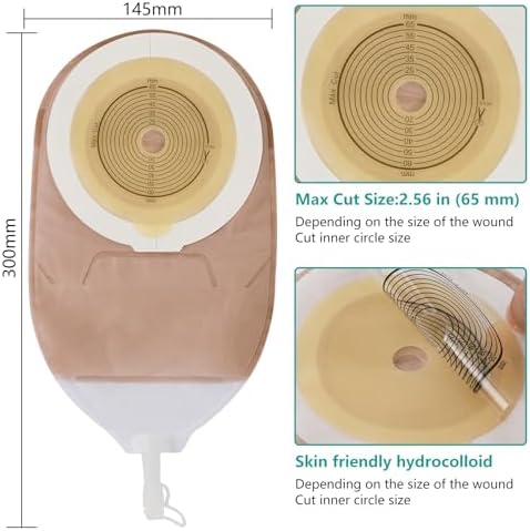 20 PCS Urostomy Bag Drainable Pouches with Measure Card, One Piece Ostomy Supplies for Colostomy Ileostomy Stoma Care, Cut-to-Fit, 65mm Max