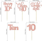 30 Pack Happy 10th Birthday Cupcake Toppers - Glitter Double Digits Cheers to 10 Years Old Cupcake Picks for Anniversary Party Cake Decorations - Rose Gold