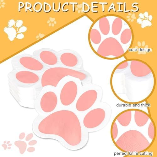 Whaline 100Pcs Dog Paw Paper Napkin Pet Paw Print Napkin White Pink Cute Luncheon Napkin Disposable Dessert Dinner Napkin for Pet Lover Party Supplies