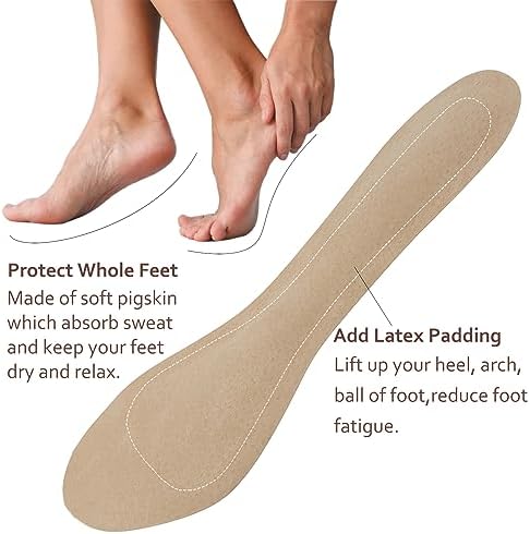 (2 Pairs) Pigskin Non-Slip High Heel Cushion Inserts Arch Support, Shock & Sweat Absorption, Adhesive Shoe Insoles for Dress Shoes Flats Boots Sandals Relief Blister Callus Pain, Fits Women 5-8 Size