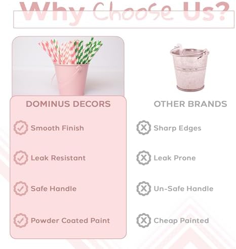 Small Metal Buckets with Handles - Rust Resistant Leak-Proof Mini Tin Buckets for Classroom, Party Favors, Organization, Weddings, Gardening - Set of 6, Pink