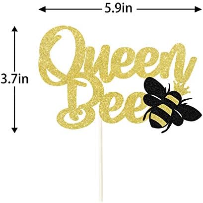 Gold Glitter Queen Bee Cake Topper, Bumble Bee Themed Happy Birthday Decor, Mother's Birthday Party Decor Party Supplies Decorations