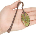 Jovivi 2pcs Antique Copper Metal Bookmark Beading Bookmarks with Handmade 7 Chakra Healing Crystals Tree of Life Tumbled Gemstones & Leaf Bead