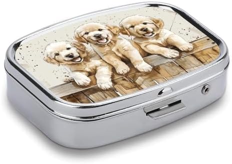 Three Small Dogs Print Pill Box Medicine Pill Organizer Small Pill Case Travel Pill Container Portable Pill Case for Pocket 2 Compartment Pill Holder Pill Boxes for Travel
