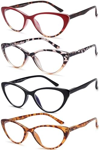 EYEURL 4-Pack Cat Eye Reading Glasses for Women Blue Light Blocking Computer Reading Glasses Anti-Glare Cat Eye Readers For Women,1.5