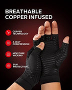 BraceBull Arthritis Gloves (1 Pair), Copper Infused Fingerless Compression Gloves, RSI and Relieve Hand Pain for Women & Men