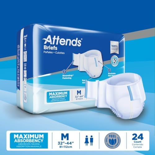 Attends Breathable Fitted Briefs w/Flex Tabs, Size Medium, Case/96 (4 bags/24)