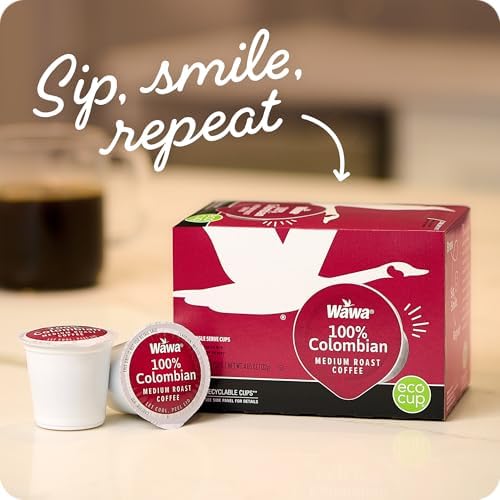Wawa Colombian Medium Roast Single Cup Coffee Pods, 12 Pods, 1 Box, Medium Bodied Blend, Chocolate & Fruit Notes, Single Serve, 100% More Responsibly Sourced from Rainforest Alliance Certified Farms