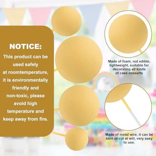 30 PCS Balls Cake Topper DIY Cake Insert Toppers Ball Cake Picks Cupcake Topper for Birthday Party Baby Shower Wedding Cake Decoration（Yellow）