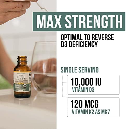 Organic Plant D3 K2 vitamin 10000 iu - All-Trans MK7 from MenaQ7 (120 mcg K2) - 100% Organic & Plant-Based Sublingual D3 Drops 10,000 iu (Cholecalciferol), 100% Vegan - Supports Immunity, Bone, Brain
