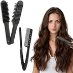 2pcs Boar Bristle Hair Comb For Straightening, Hair Brush Straightener Detangler, Double Sided Clamp Brush and Flat Iron Comb for Straightening Knotty, Unkempt Hai-r(COLOR:Black)