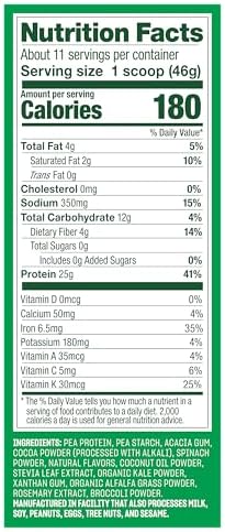 Vega Protein and Greens Protein Powder Creamy Chocolate (11 Servings) 25g Plant Based Protein Plus Veggies, Vegan, Non-GMO, Pea Protein for Women and Men, 1.2lbs