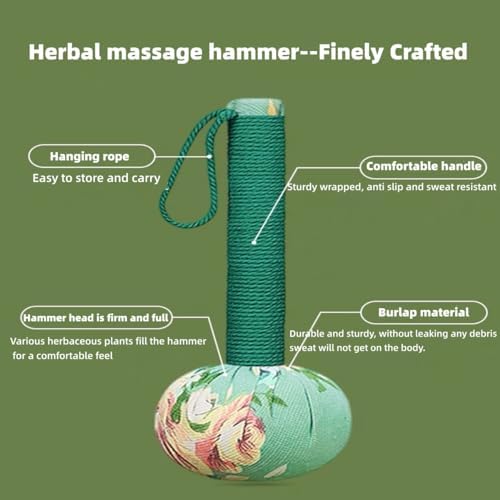2PCS Long Size Lymphatic Drainage Hammer,Manual Body Massage Hammer, Wormwood Massage Hammer,Back Knock Long Handheld Massage Hammer for Back Pain Relief Green 12.5IN