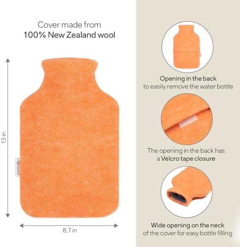 2.0L Fashy Hot Water Bottle with Barker Textiles 100% Wool Cover (Orange) Hot Water Bag with Cover