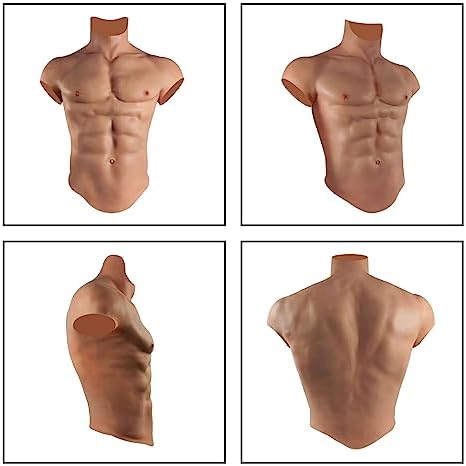 Liifun Realistic Fake Silicone Muscle High Collar Chest Costume for Cosplay Makeup Halloween Props Male Shaper Stronger