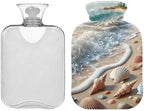 Seashells on The Beach Beige Hot Water Bottles with Soft Velvet Cover Hot Water Bag for Hot and Cold Compress, 1 Liters
