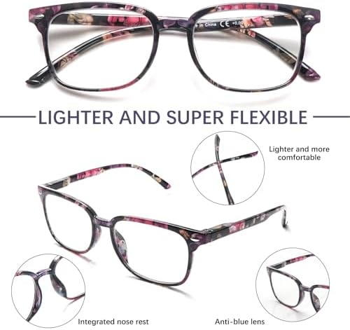 5 Pack Reading Glasses Blue Light Blocking for Women,Computer Readers with Spring Hinge