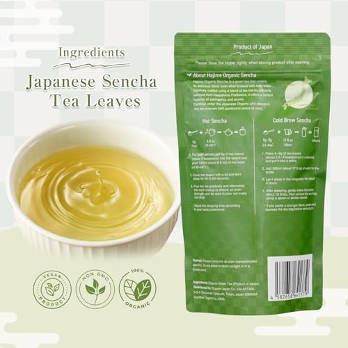 Sencha Green Tea – Organic Japanese Green Tea Loose Leaf, 80g Organic Loose Leaf by HAJIME