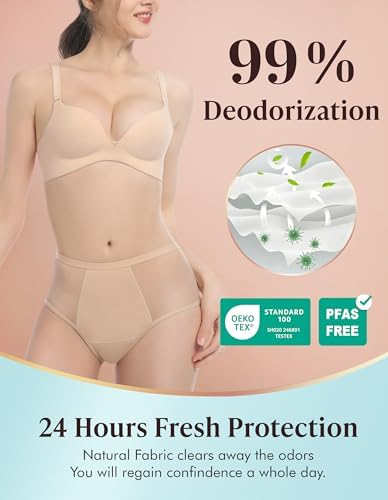 AIRCUTE Washable Women Urine Incontinence Underwear Leak Proof Panties for Bladder Leak with 50 ml Absorbency 3 Pack (1 Black-2 Beige, M)