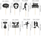 Ercadio 32 Pack Boxing Player Cupcake Toppers Black Glitter Boxing Gloves Cupcake Picks Boxer Gym Theme Baby Shower Birthday Party Cake Decorations Supplies