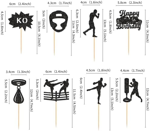 Ercadio 32 Pack Boxing Player Cupcake Toppers Black Glitter Boxing Gloves Cupcake Picks Boxer Gym Theme Baby Shower Birthday Party Cake Decorations Supplies