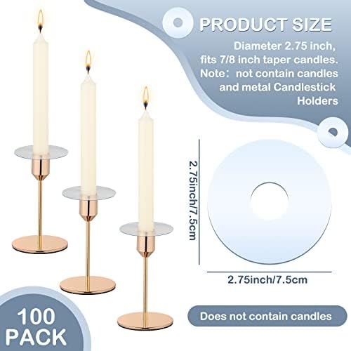 Vesici 100 Pieces Candle Drip Protector Bobeches Clear Candle Rings for Candlestick Holders Round Plastic Wax Catchers for Wax Protectors Church Service Wedding Party Home