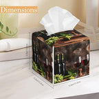 Red Wine Tissue Box Cover, Fruits Wood Tissue Box Holder Waterproof Leather Facial Paper Organizer Dispenser for Bathroom Home Car Nightstand Vanity