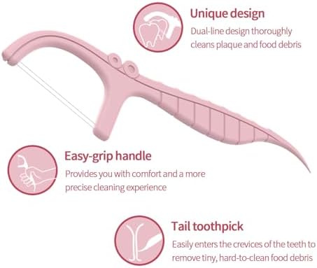 Holy rose Dual-Line Dental Floss Picks - Pink Flossers 300 Count,End with Toothpick - Mint Flavored for Oral Cleaning & Fresh Breath-and Ideal for Daily Teeth Care