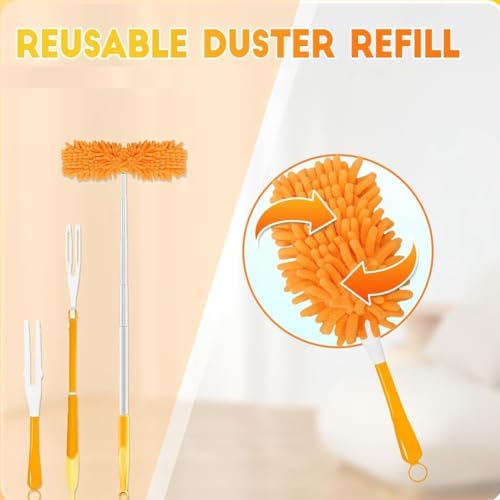 Chenille Microfiber Duster Replacement Head, Washable Reusable Duster Refill for Ceiling Fans, Blinds, Furniture & Pet Hair, Soft Dust Mop Cleaning Pad (1 Set)
