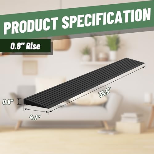 0.8" Rise Threshold Ramps for Doorways, 2000 Lbs Load Capacity, 35.5" Wide Natural Rubber Power Wheelchair Ramp is Adjustable and Cuttable for Doorways, Curb, Sweeper, Power Scooters, Bathroom