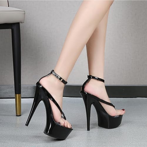 Flip Flop Platform Stiletto High Heels For Women Clear T-Strap Round Peep Toe Ankle Strap Sexy 5.9in Heeled Party Sandals For Evening Wedding