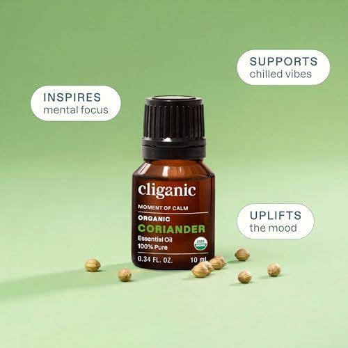 Cliganic Organic Coriander Seed Essential Oil, 100% Pure Natural for Aromatherapy | Non-GMO Verified