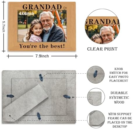 Grandad Gift, Grandad Photo Frame Gift, Birthday Gift for Grandad from Grandchildren, Photo Gifts Wooden Picture Frame, Grandad You're The Best Photo Frame, To Assemble 4 * 6 Inches Photo