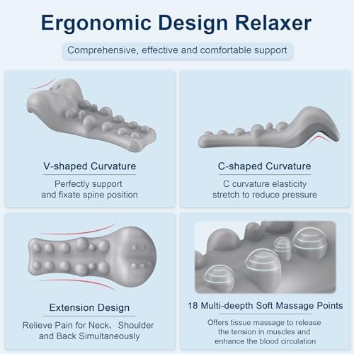 Neck and Shoulder Relaxer with Upper Back Massage Point, Cervical Traction Device Neck Stretcher for TMJ Pain Relief and Cervical Spine Alignment Chiropractic Pillow (Light Gray)