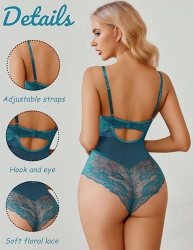 Avidlove Bodysuit for Women Sexy Lace Top One Piece Lingerie V Neck Mesh Tops Going Out Cami Naughty Push Up Body Suit