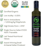 WellEatable High +1,200 mg/kg Polyphenol Rich Olive Oil, Award-Winning Early Harvest, Organic Extra Virgin Olive Oil from Italy, Lab Tested, Cold Extracted for Drinking and Finishing, 16.9 fl oz