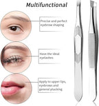 2Pcs/Set Stainless Steel Eyebrow Tweezer Eyebrow Clip for Hair Removal Precision Makeup Tools Clamp Safe for Easy to Cleaning (Silver, 9cm)