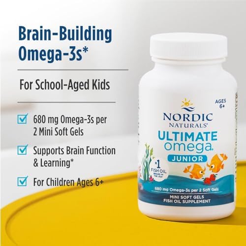 Nordic Naturals Ultimate Omega Jr., Strawberry - 120 Mini Soft Gels - 680 Total Omega-3s with EPA & DHA - Brain Health, Mood, Learning - Non-GMO - 60 Servings