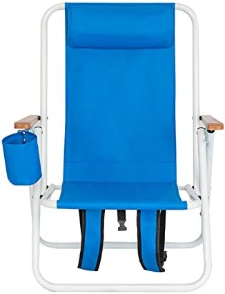 HOMSUPPLIE'S Folding Beach Chair Adjustable Headrest w/4 Flexible Tilt Angle, with Backpack Design, Headrests, Cup Holders & Armrests - Ideal for Sand,Camping, Lawn Concerts (Headrest,Blue, 1 pcs)