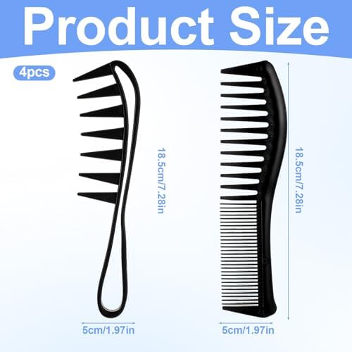 ElevateTech Wide Tooth Comb for Curls, 4 Pcs Shark Teeth Hair Combs for Curly Wet Wavy Thick Long Hair Styling Accessories Large Tooth Curl Combs for Hairs Wigs Barber Salon Men Women (Black)