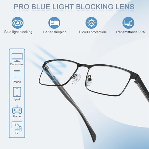 EYECEDAR 5 Pack Premium Reading Glasses for Men Blue Light Blocking Metal Half Frame Spring Hinges Computer Readers for Men 2.5